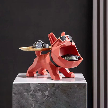Bulldog Butler Resin Tray Statue