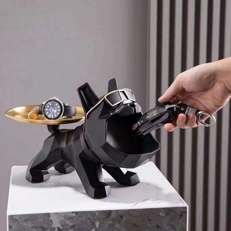 Bulldog Butler Resin Tray Statue