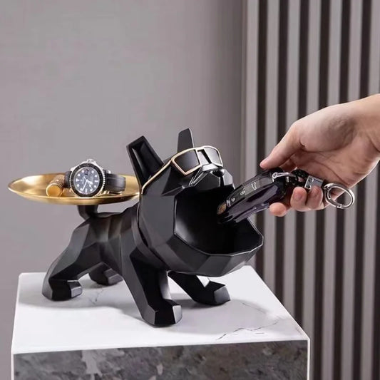 Bulldog Butler Resin Tray Statue