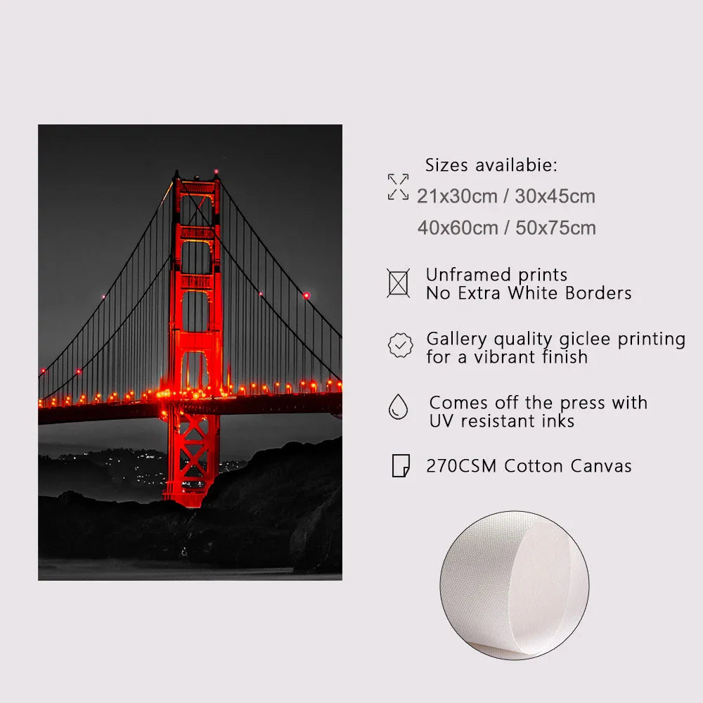 Golden Gate Bridge Night Canvas Set