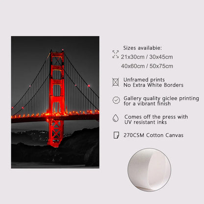 Golden Gate Bridge Night Canvas Set
