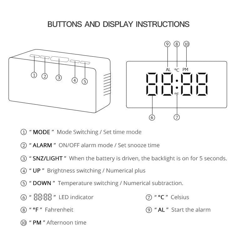 Digital LED Mirror Table Clock